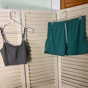 Two piece outfit including Top Shop sports bra and Fabletics shorts